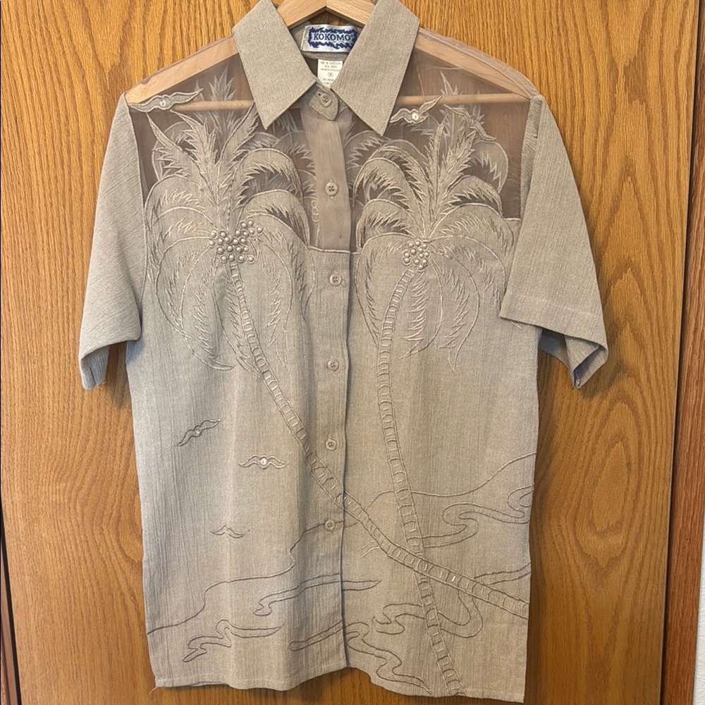 Vintage Beige Resort Shirt Embroidered